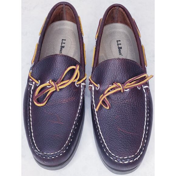 L.L. BEAN Brown Peebled Leather Boat Shoes Men's Size 8.5 D in EUC - Picture 6 of 16